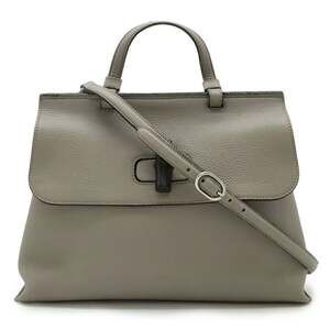 GUCCI Gray Leather Bamboo Shoulder Bag